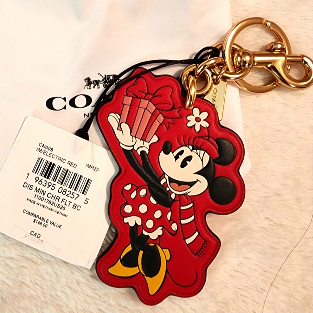 Coach Disney Minnie Mouse Red and Black Keychain with Coach mini dust bag.